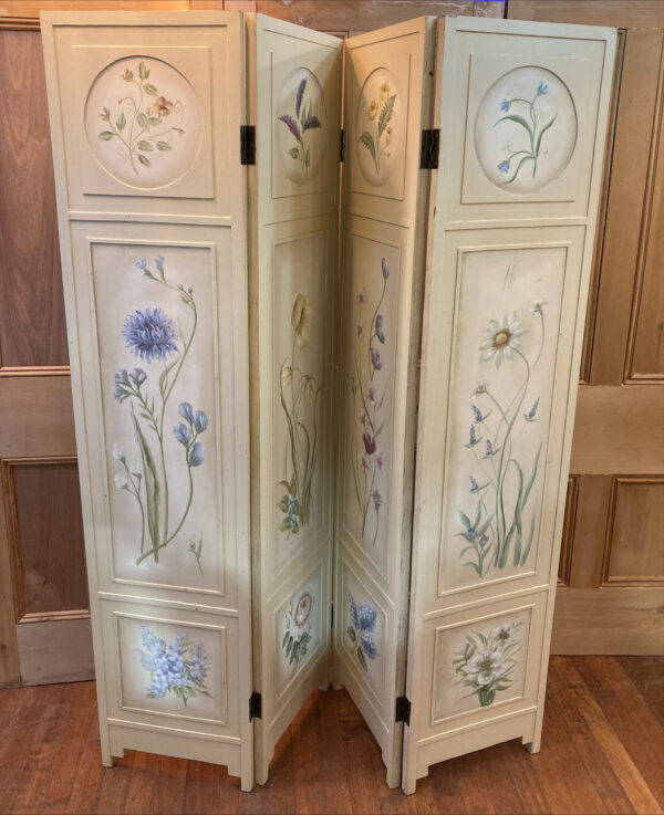 Wooden Victorian Handpainted Screen With Floral Motif