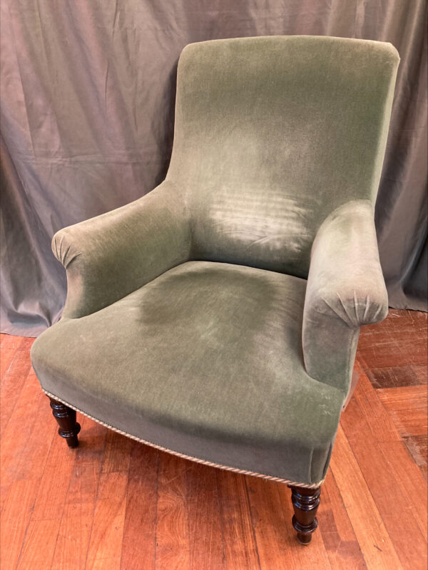 French Napoleon III Armchair With Green Velvet Upholstery