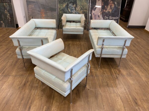 90's Hydra Castor White Leather Sofa's & Chairs (Discoloured)