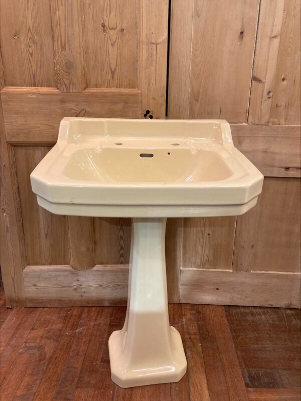 Edwardian Style Cut Corner Sink & Pedestal Butter Yellow Glaze