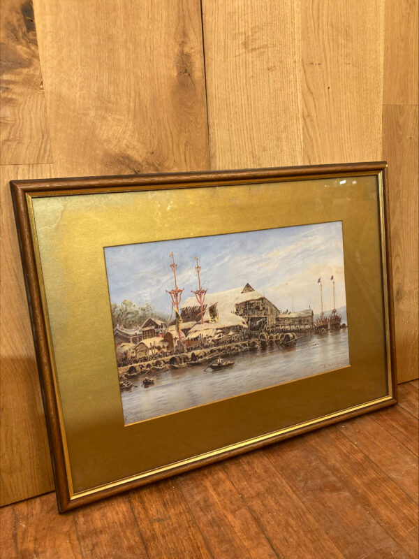 Vintage Framed Print By Artist Eduard Hildebrandt 'Macao Theatre Sing Song'
