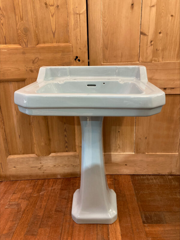 Edwardian Style Cut Corner Sink & Pedestal Aqua Blue Glaze