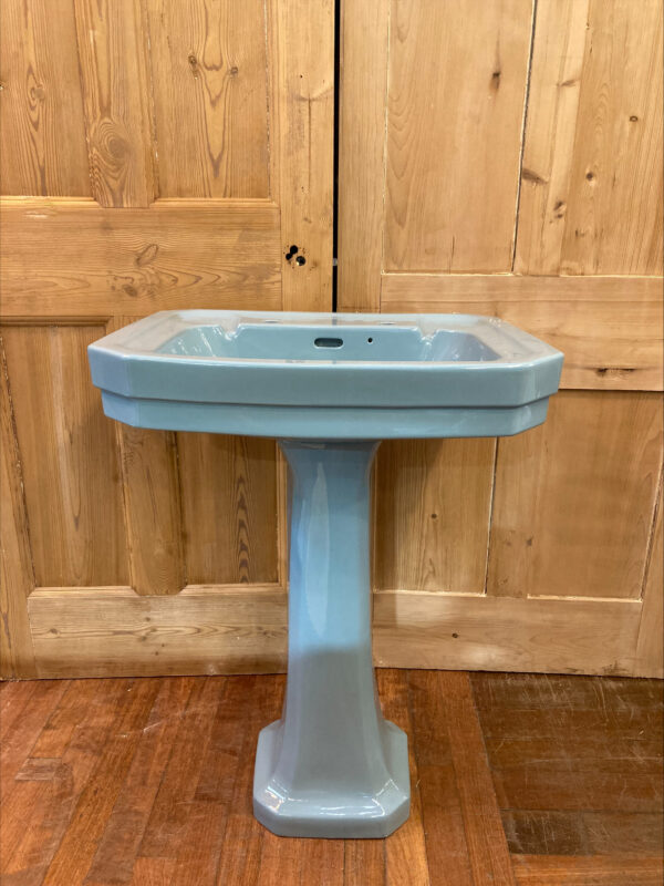 Edwardian Style Cut Corner Sink & Pedestal Teal Blue Glaze