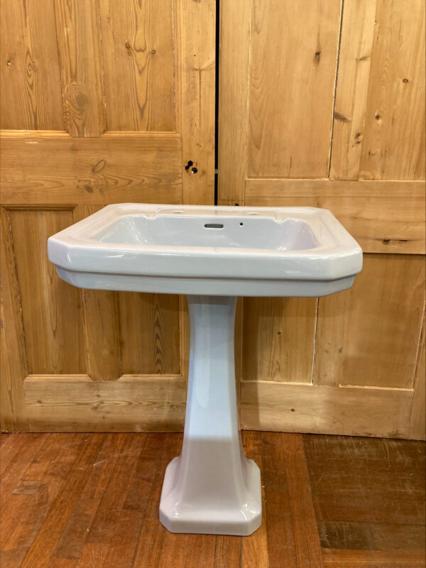 Edwardian Style Cut Corner Sink & Pedestal Powder Blue Glaze