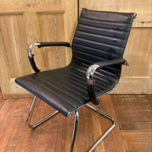 Cantilever Black Leather Office Chair With Chrome Frame