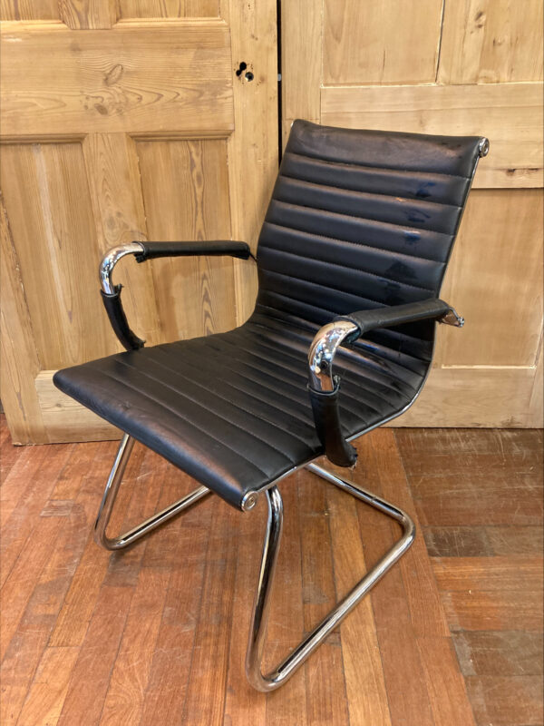 Cantilever Black Leather Office Chair With Chrome Frame