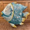 blue and yellow metal hanging angelfish