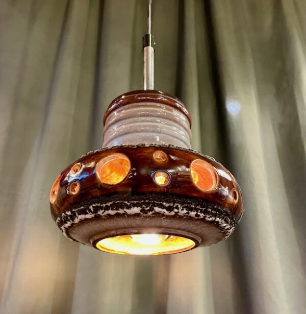 Mid Century German Studio Pottery Pendant with Chrome Stem - 1970s classic