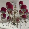Brass two tier Chandelier Red