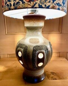 Alternative view of West German Studio Pottery Lamp with Illuminated Base