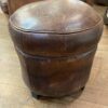 Vintage Round Leather Footstool