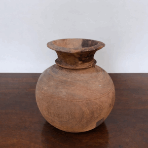 Rustic Indian Carved Wooden Pot