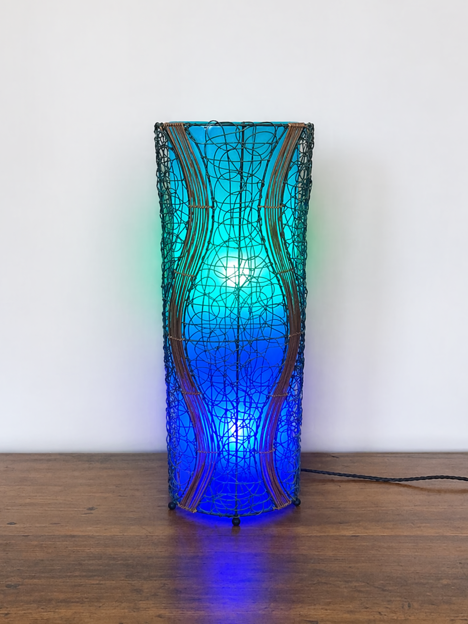 Mid Century Fabric + Rattan Floor lamp