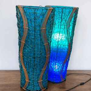 Mid Century Fabric + Rattan Floor lamp