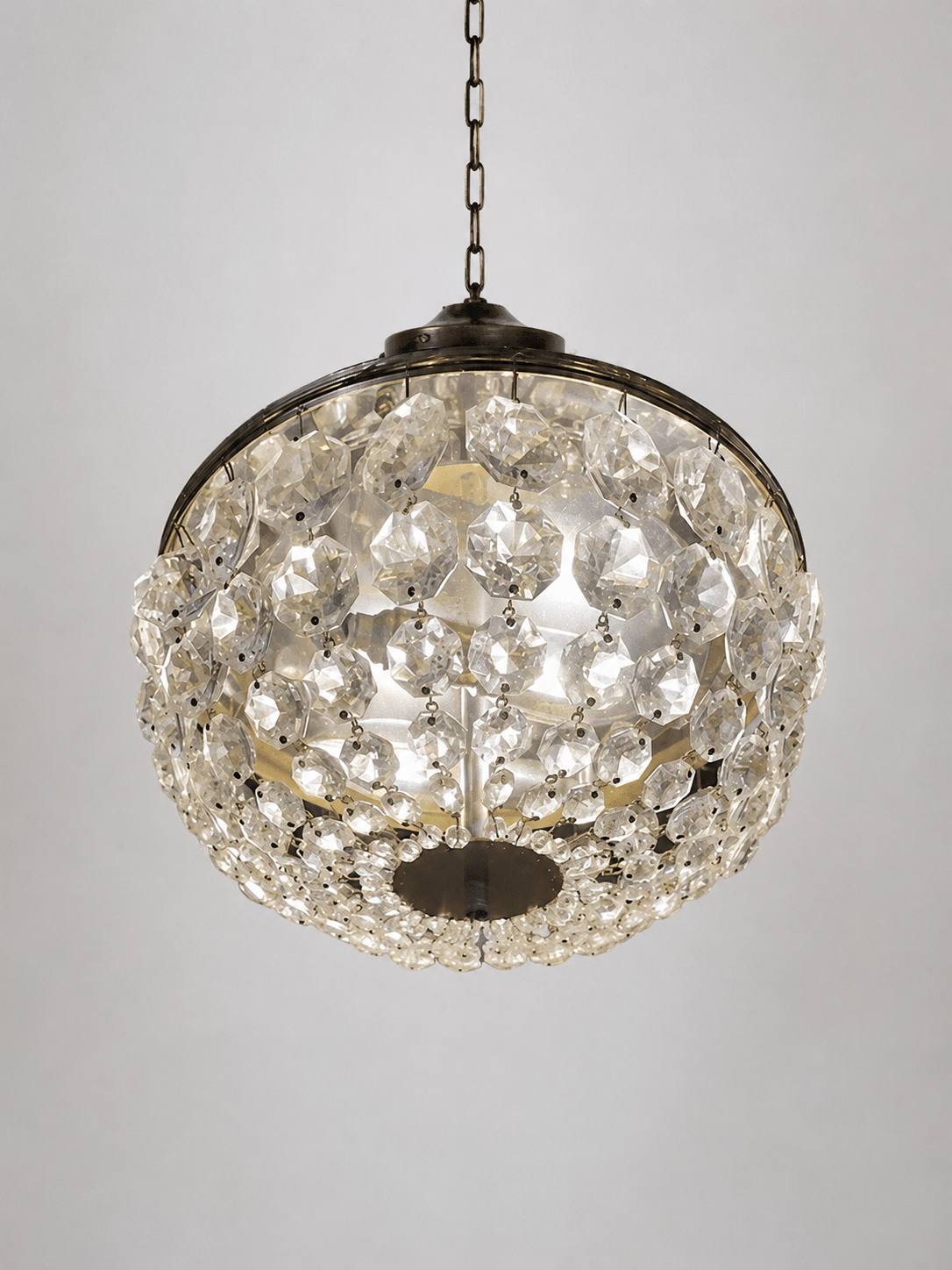Vintage Brass + Glass Plafonnier Light