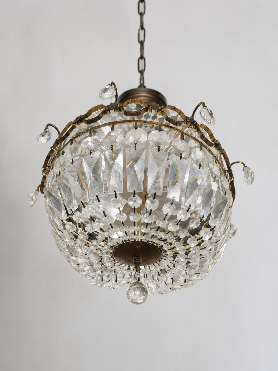 Vintage Brass + Glass Bag Chandelier