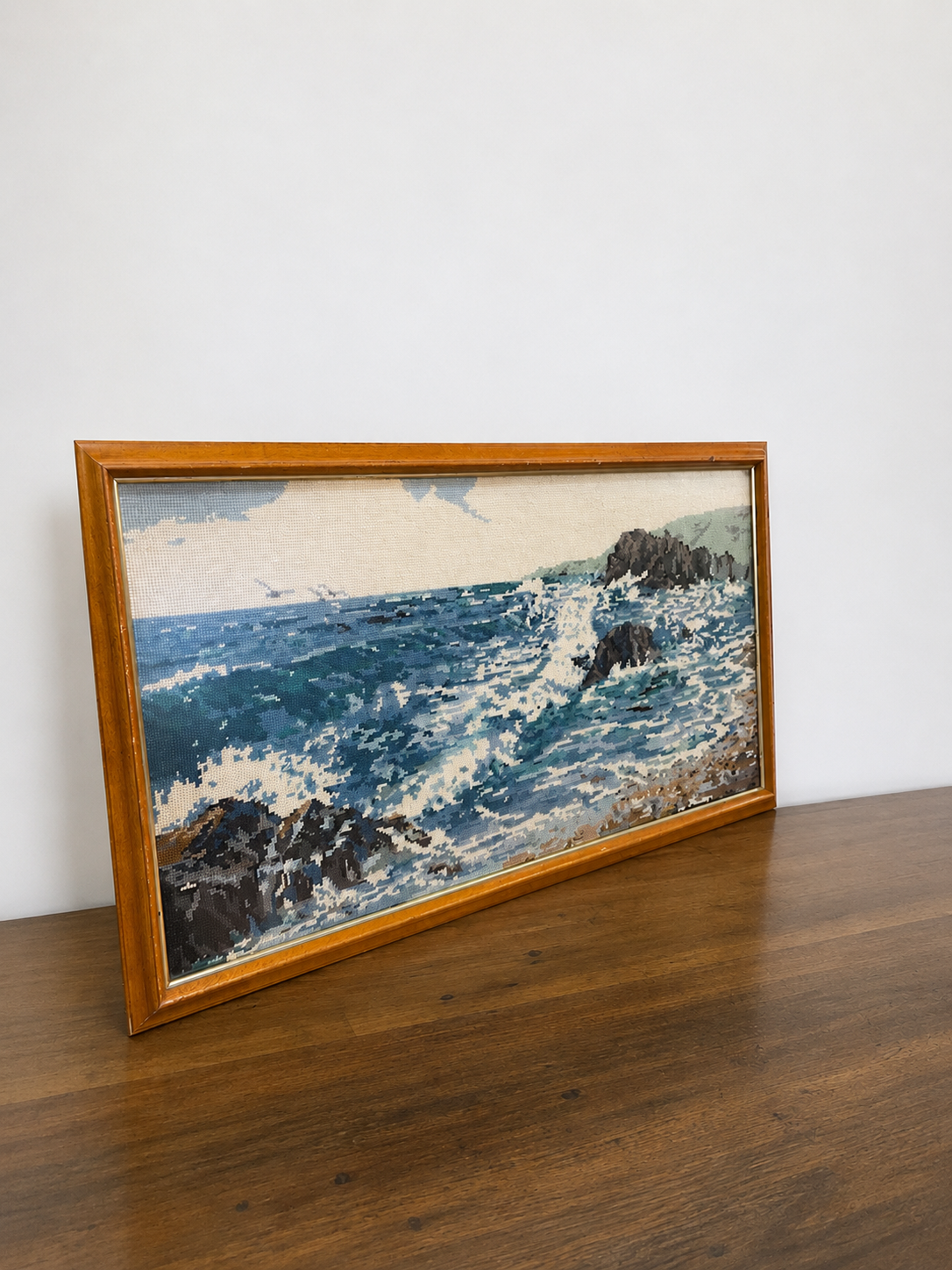 Mid Century Needlepoint Coastal Scene