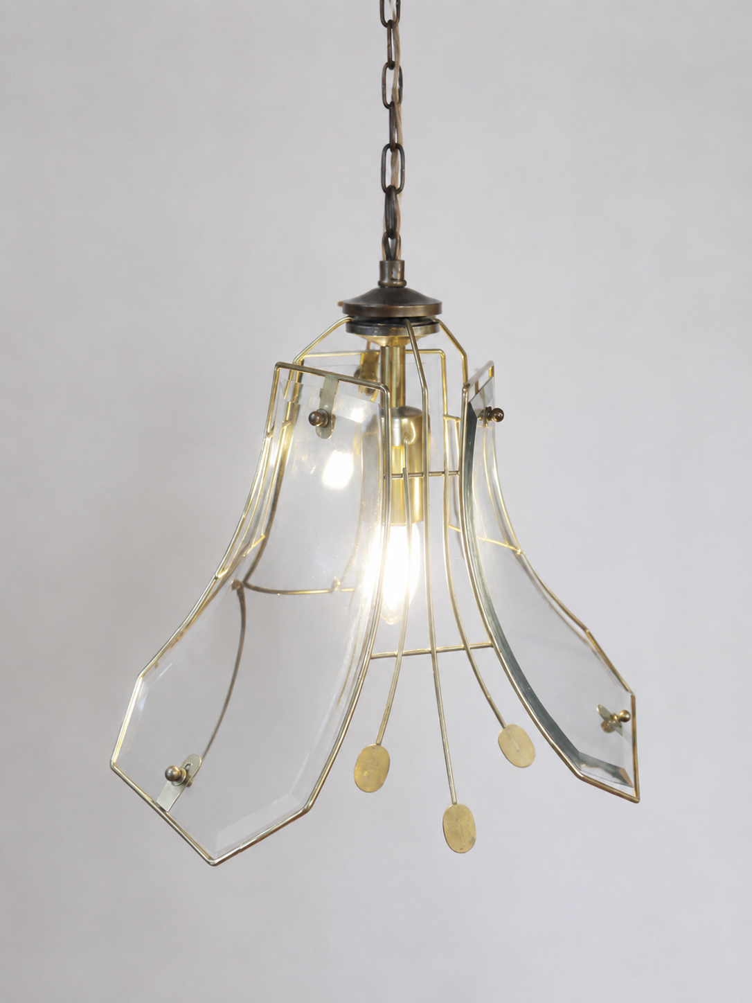 Vintage Smoked Glass Italian Pendant