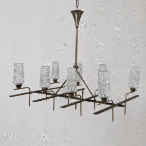 1960s 8 Shade Geometric Brass Chandelier