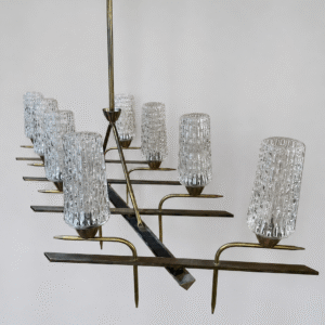1960s 8 Shade Geometric Brass Chandelier 1960s 8 Shade Geometric Brass Chandelier