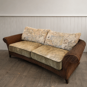 Rustic Rattan Sofa with Map Fabric