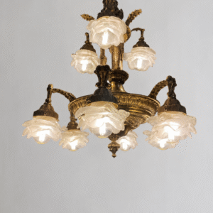 Vintage Brass Putti Chandelier Brass Chandelier Putti Art Glass Shades