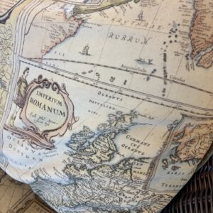 Rustic Rattan Sofa with Map Fabric