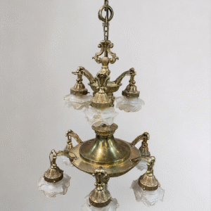 Brass Chandelier Putti Art Glass Shades