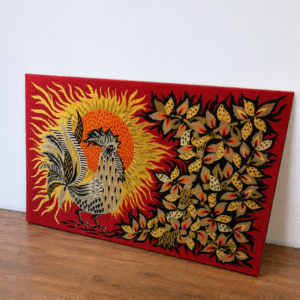 Mid Century Needlepoint Rooster Tapestry 1960s Rooster Tapestry