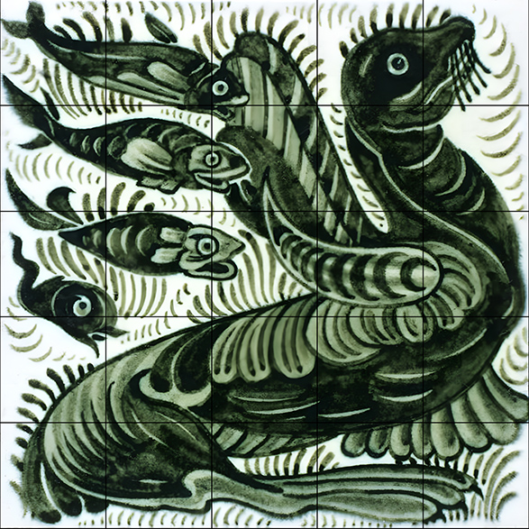 Arts & Crafts Style Sealion Printed Tile Splashback Arts & Crafts Style Sealion Printed Tile Splashback