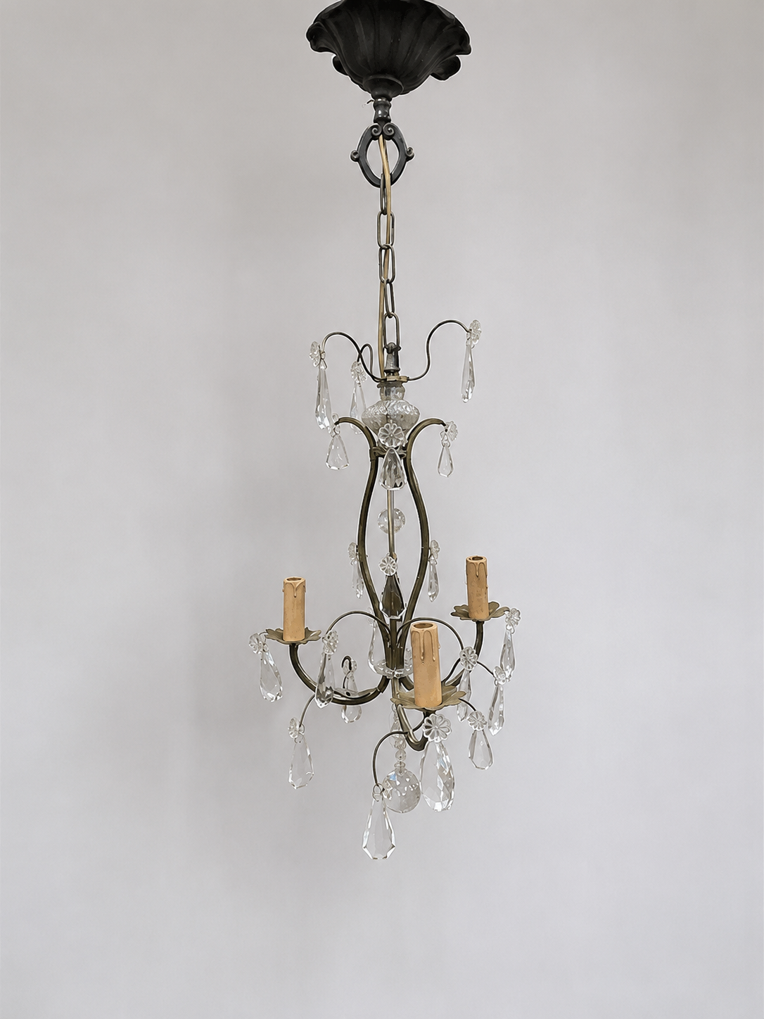 Vintage French Gilt Brass Crystal Chandelier Vintage French Gilt Brass Crystal Chandelier