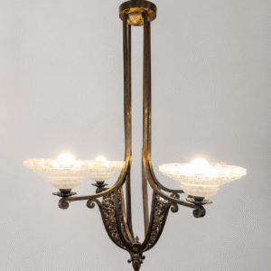 Art Deco 3 Arm Bronze Chandelier Art Nouveau 3 Arm Bronze Chandelier