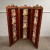 Antique Walnut 3 Panel Embroidered Screen