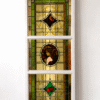 Edwarian Leaded Glass with Red Motif Arts + Crafts Large Stained Glass Window