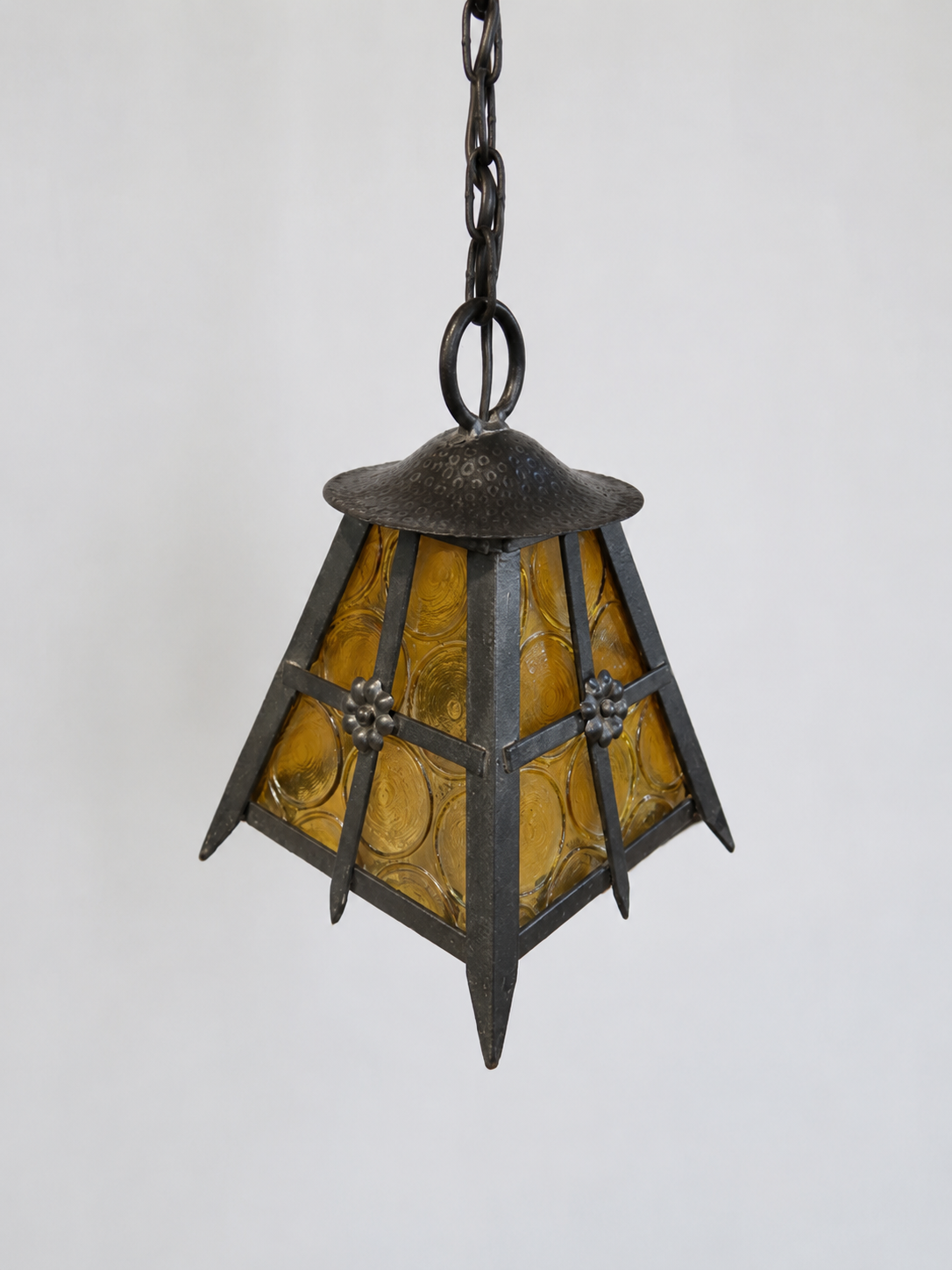 1960s French Iron + Glass Pendant