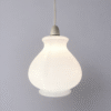Art Deco Muller Freres Glass Chandelier 1970s Opaline Scalloped Pendant