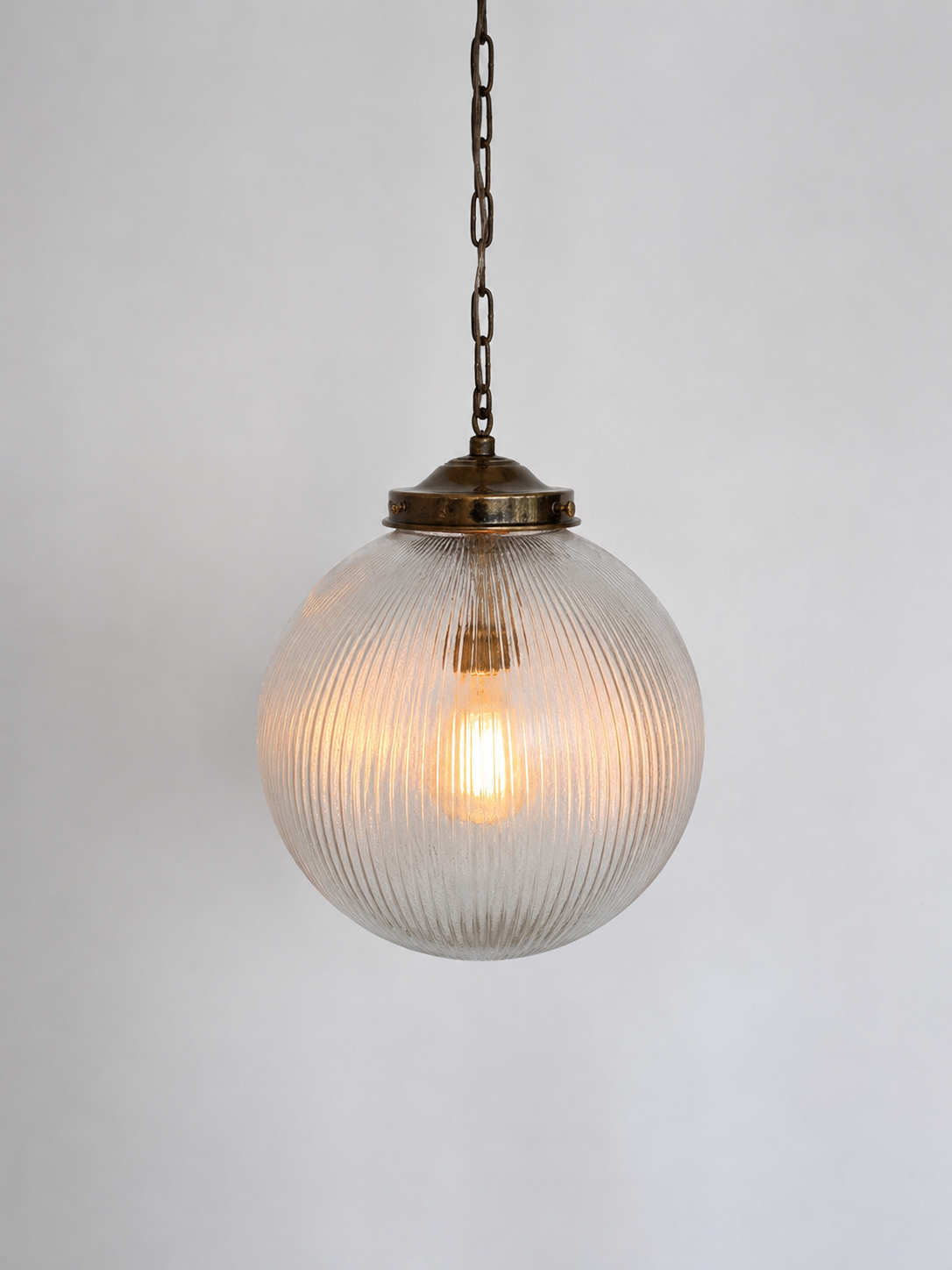 Antique Style Ribbed Glass Globe Pendant