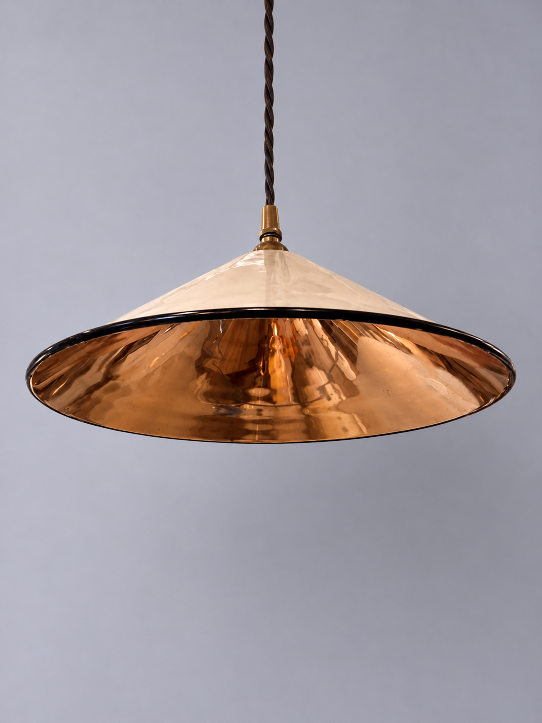 Vintage White Enamel + Copper Pendant