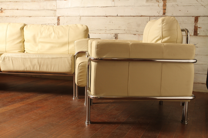 Le Corbusier Style LC Armchair and 2 Piece Sofa Set