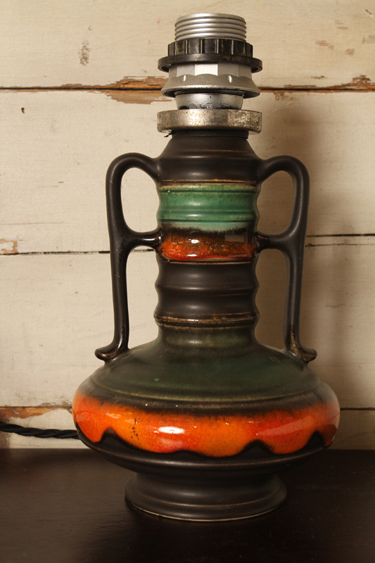 Mid Century Ceramic Lamp Base in Orange, Black and Green