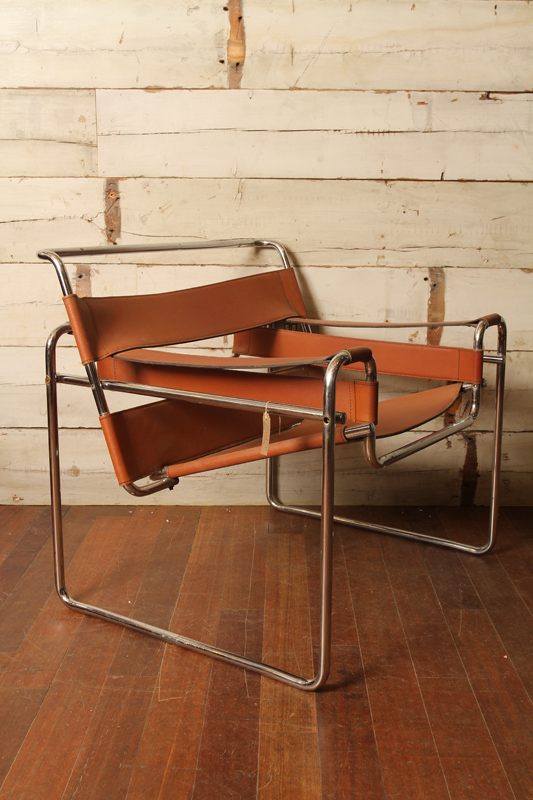 Wassily Style Steel and Brown Leather Chair 