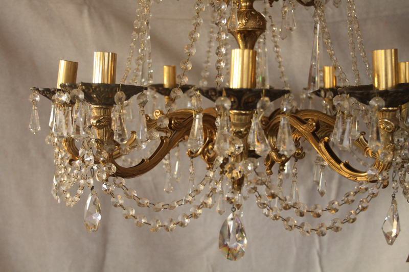 Victorian 10 Arm Glass and Brass Chandelier