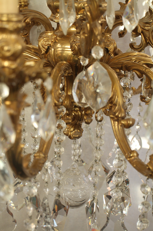 Victorian 18 Arm Glass and Brass Chandelier