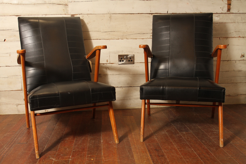 Mid Century Faux Black Leather Armchair from Belgium