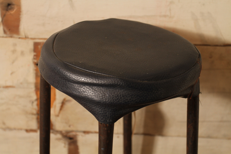 Small Industrial Steel & Faux Leather Stool