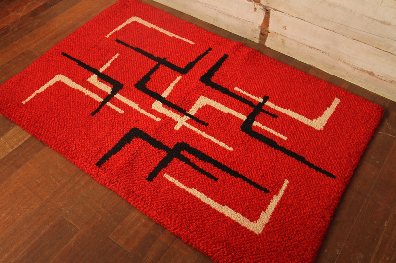 Mid Century Red Abstract Wool Rug