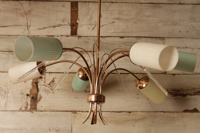 Mid Century 6 Arm Brass and Perspex Chandelier