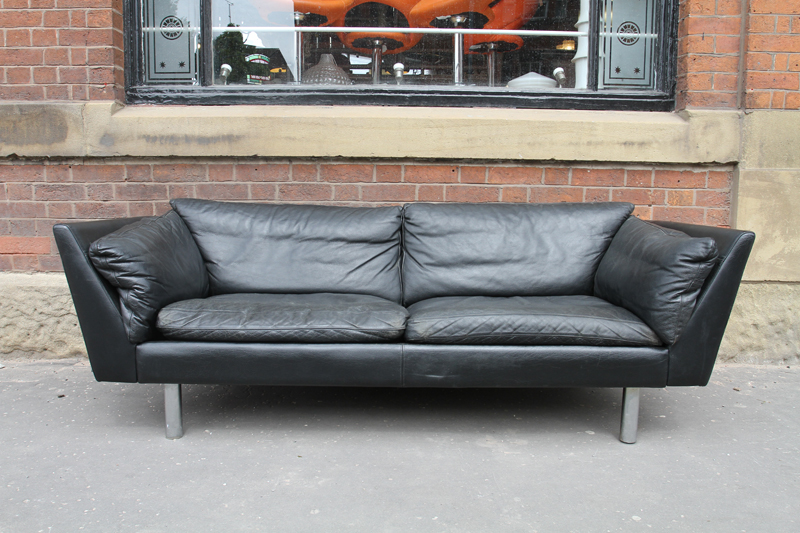 Mid Century Danish Black Leather Sofa
