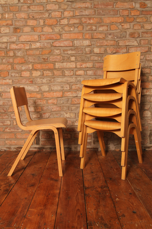 Mid Century Plywood School Stacking Chairs