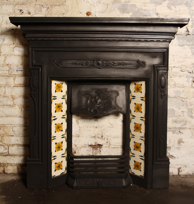 Victorian Cast Iron Combination Tiled Fireplace